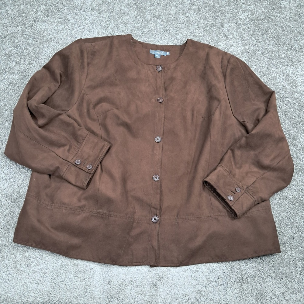 Koret Woman Brown Faux Suede‎ Button Front Jacket Plus Size 28W K4631074C